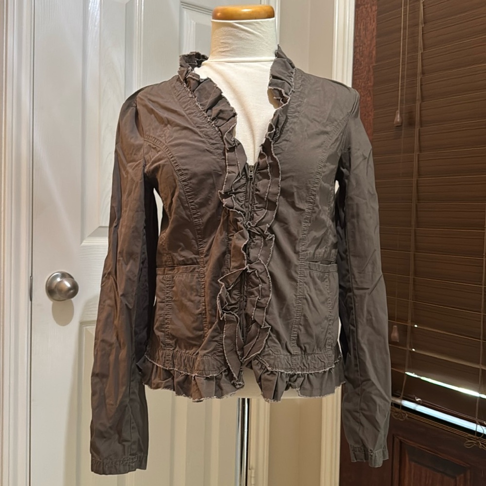 LOFT Outlet Olive Green Ruffle Front Jacket S